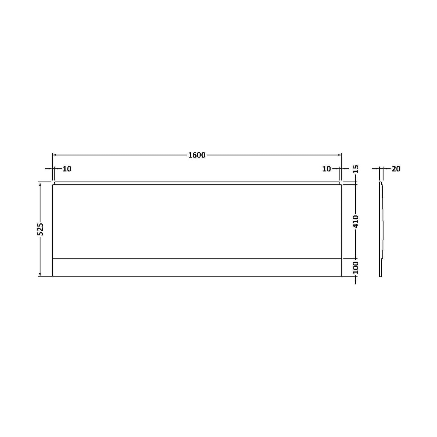 [BBPA139] Contemporary Acrylic Front Panel (1600mm) - Technical Drawing