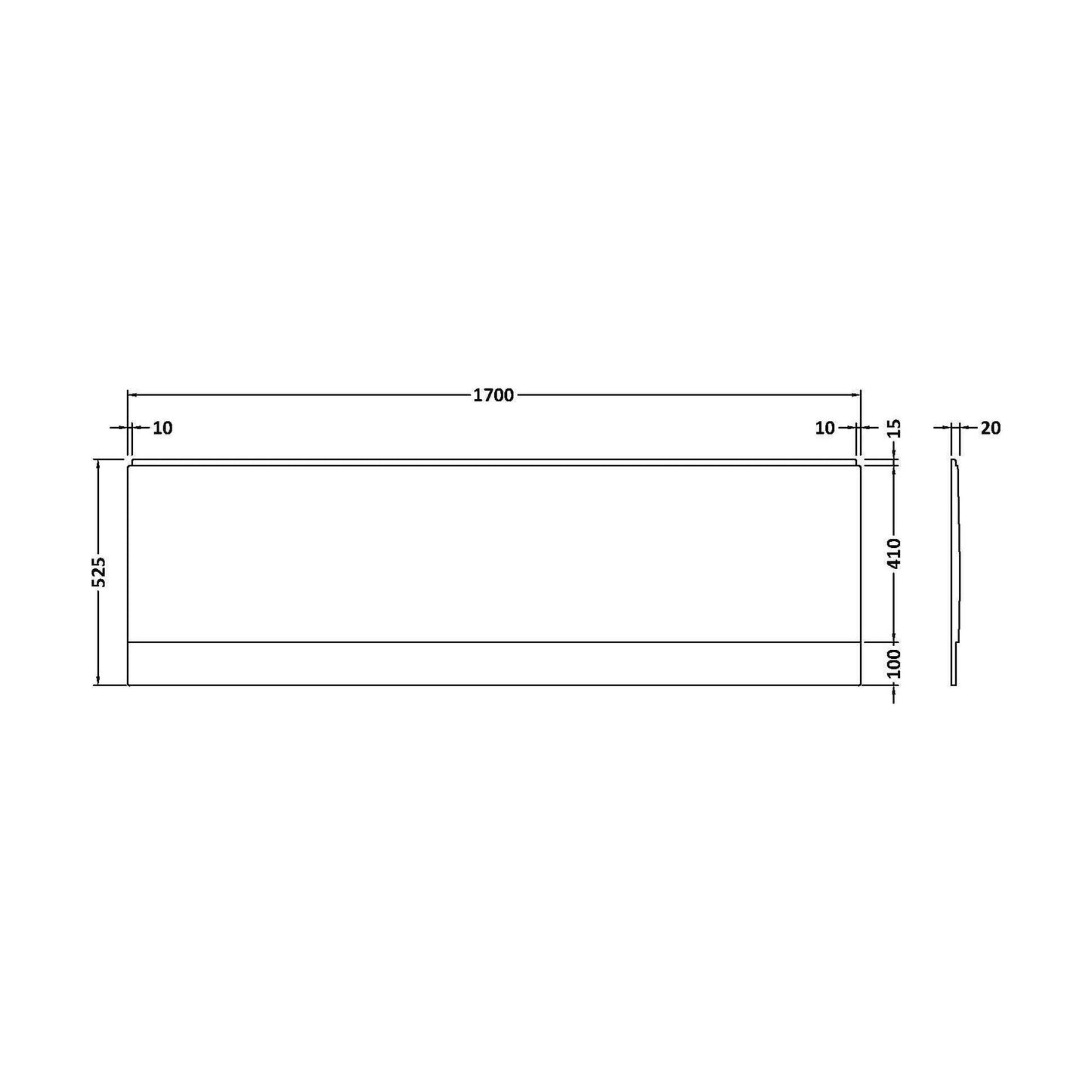 [BBPA140] 1700mm Straight Bath Acrylic Front Panel - Technical Drawing