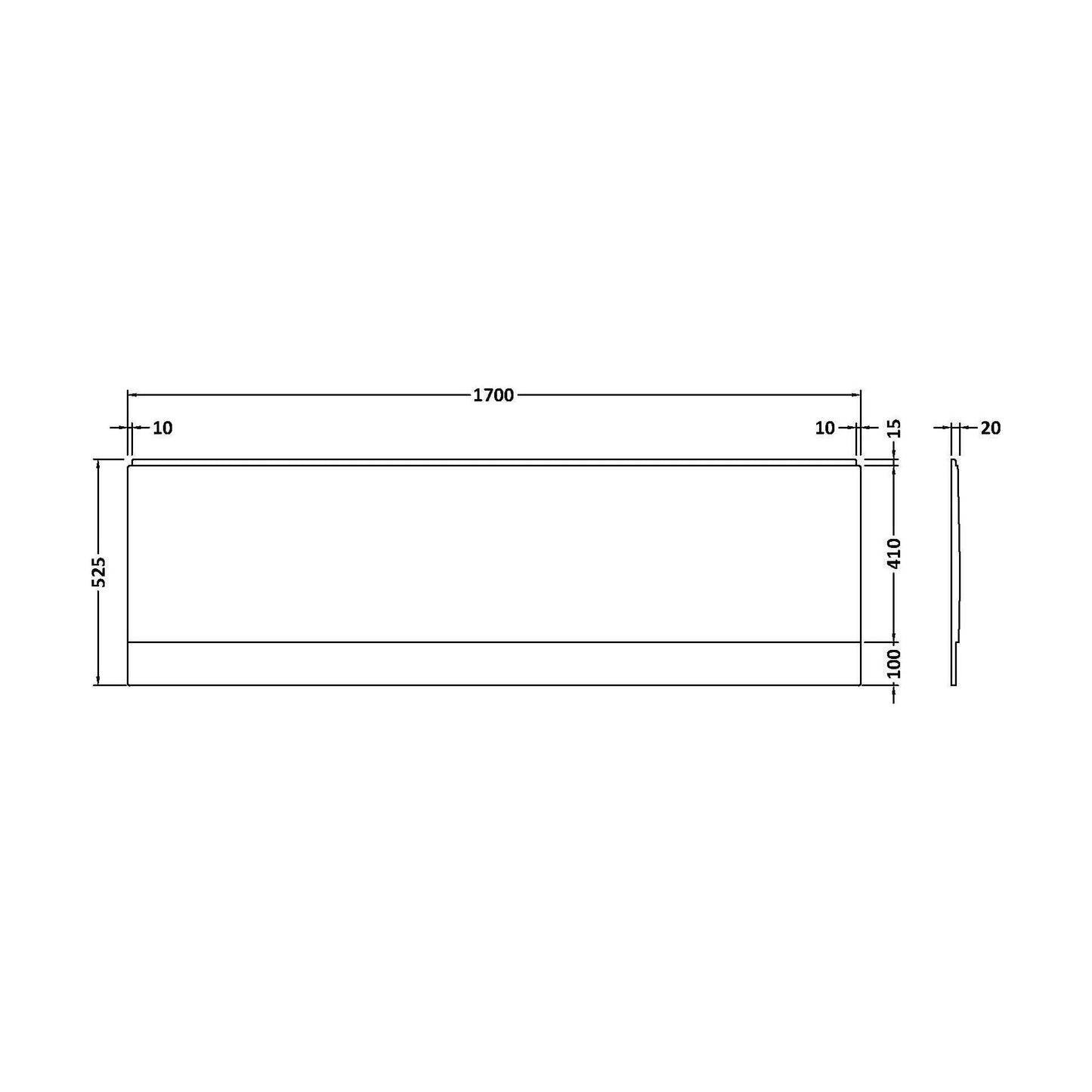 [BBPA140] 1700mm Straight Bath Acrylic Front Panel - Technical Drawing