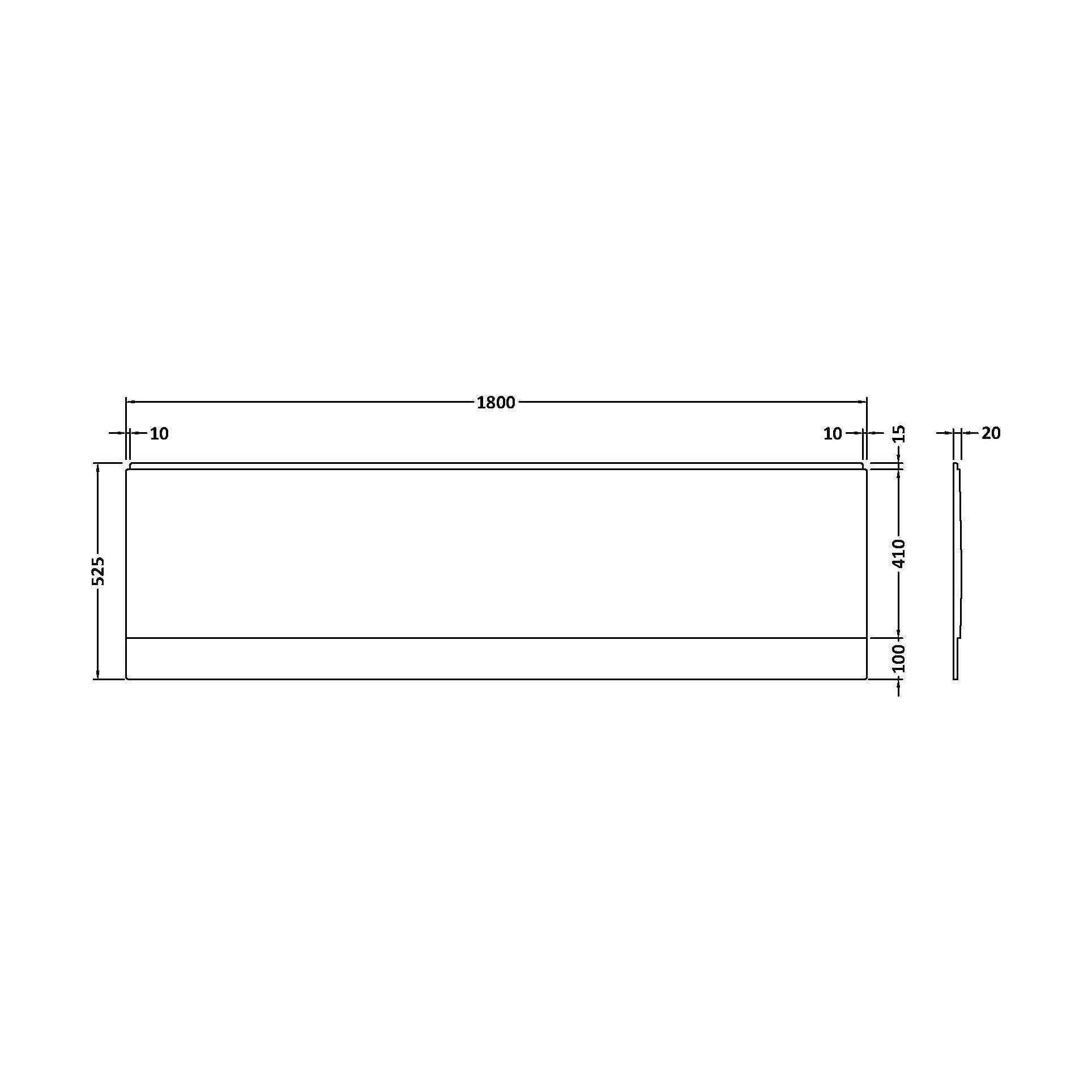 [BBPA141] 1800mm White Acrylic Front Bath Panel for Straight Bath Installations - Technical Drawing