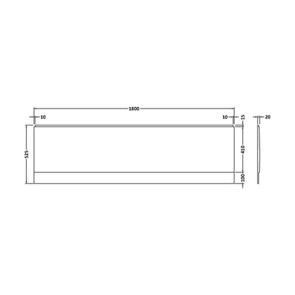 [BBPA141] 1800mm White Acrylic Front Bath Panel for Straight Bath Installations - Technical Drawing
