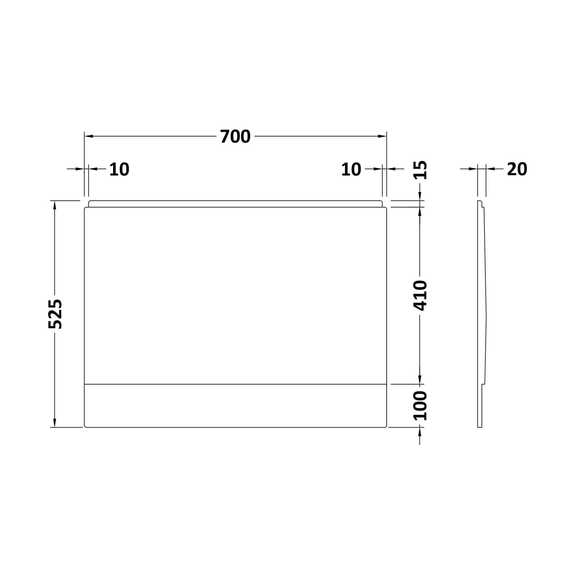 [BBPA142] 700mm White Acrylic End Bath Panel for Straight Bathtub Installation - Technical Drawing