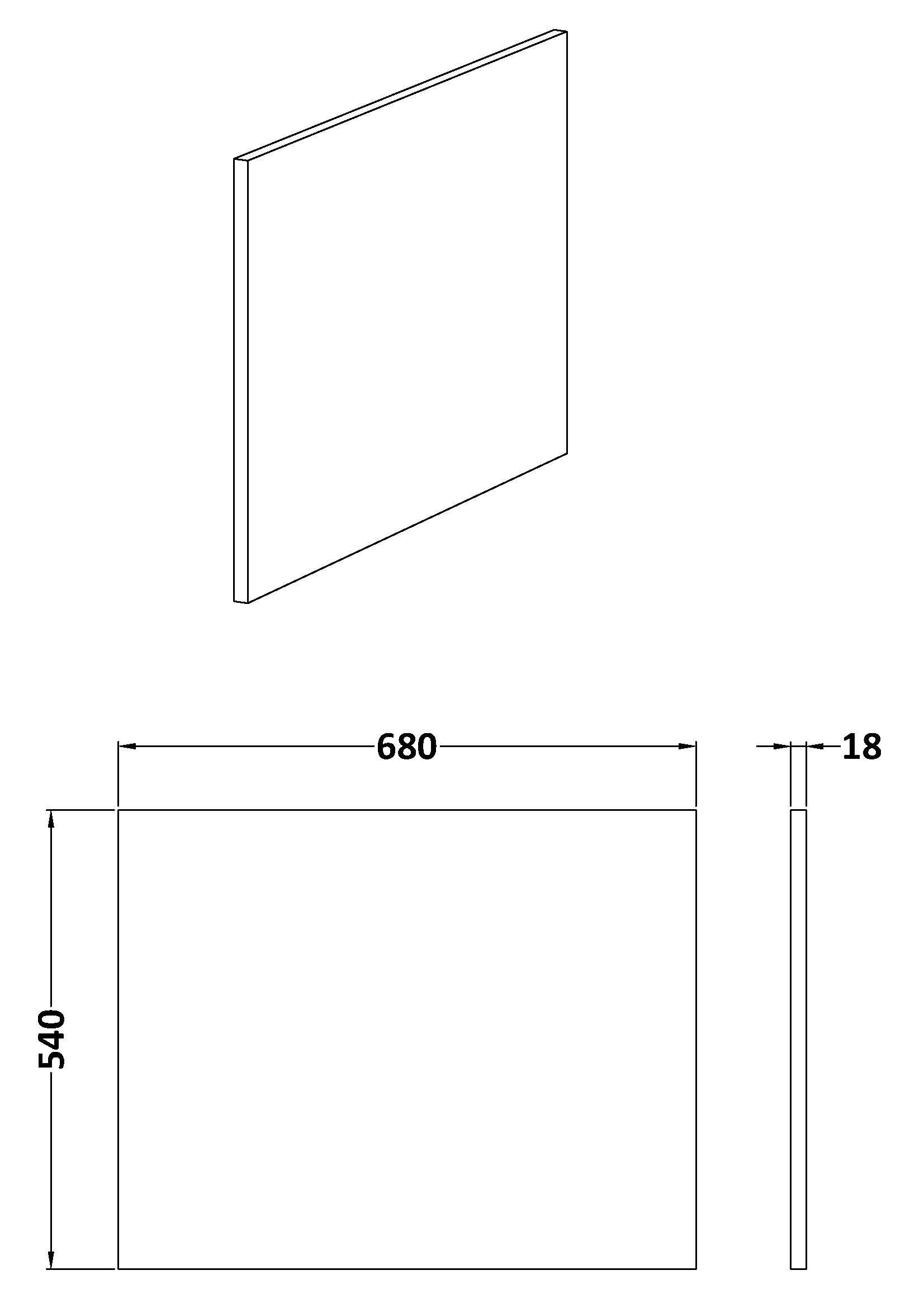 [BBPA1431] Contemporary 700mm Square Bath End Panel - Choice of Colour - Line Drawing