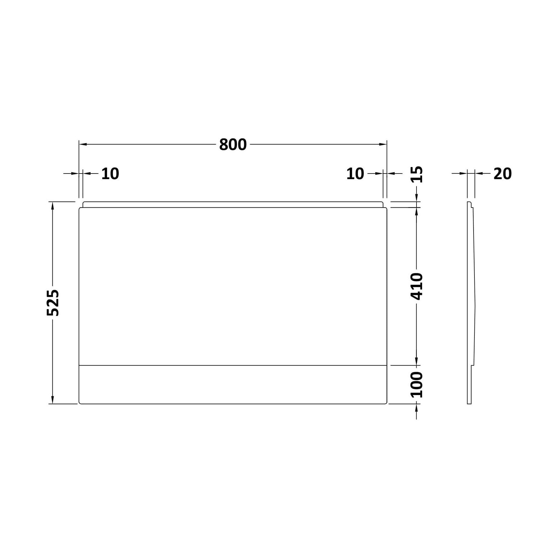 [BBPA144] 800mm White Acrylic End Bath Panel for Modern Straight Baths - Technical Drawing