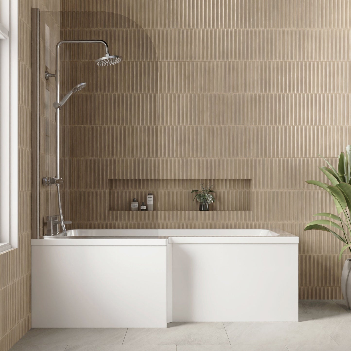 [BBPA1800W] 1800mm Waterproof Square Shower Bath Front Panel - Gloss White - Lifestyle 1