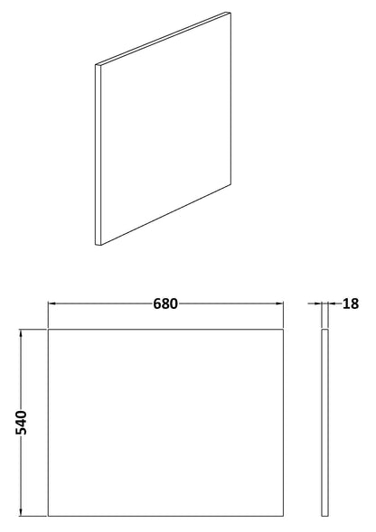 [BBPA1831] Contemporary 700mm Square Bath End Panel - Choice of Colour - Line Drawing