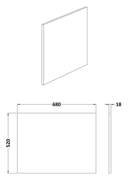 [BBPA2631] Contemporary 700mm Square Bath End Panel - Choice of Colour - Line Drawing
