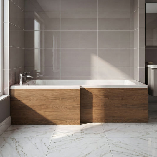 [BBPA2735] 1700mm Square L-Shape Shower Bath Front Panel - Antique Oak - Silo