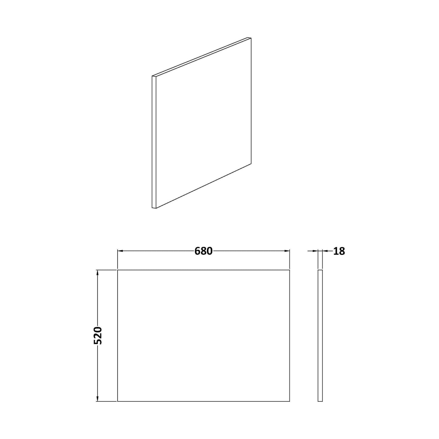 [BBPA3131] Square Shower Bath End Panel - Technical Drawing