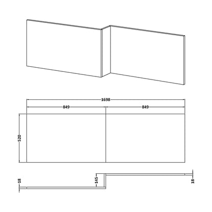 [BBPA3135] Square Shower Bath Front Panel - Technical Drawing