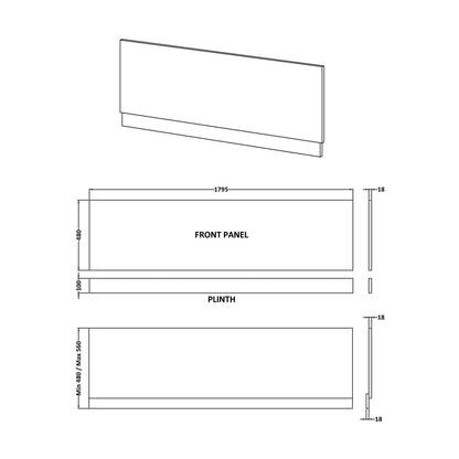 [BBPA3207] Straight Bath Front Panel Available - Choice of Size and Colour - Technical Drawing