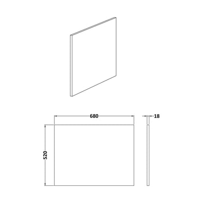 [BBPA3231] Square Shower Bath End Panel - Technical Drawing