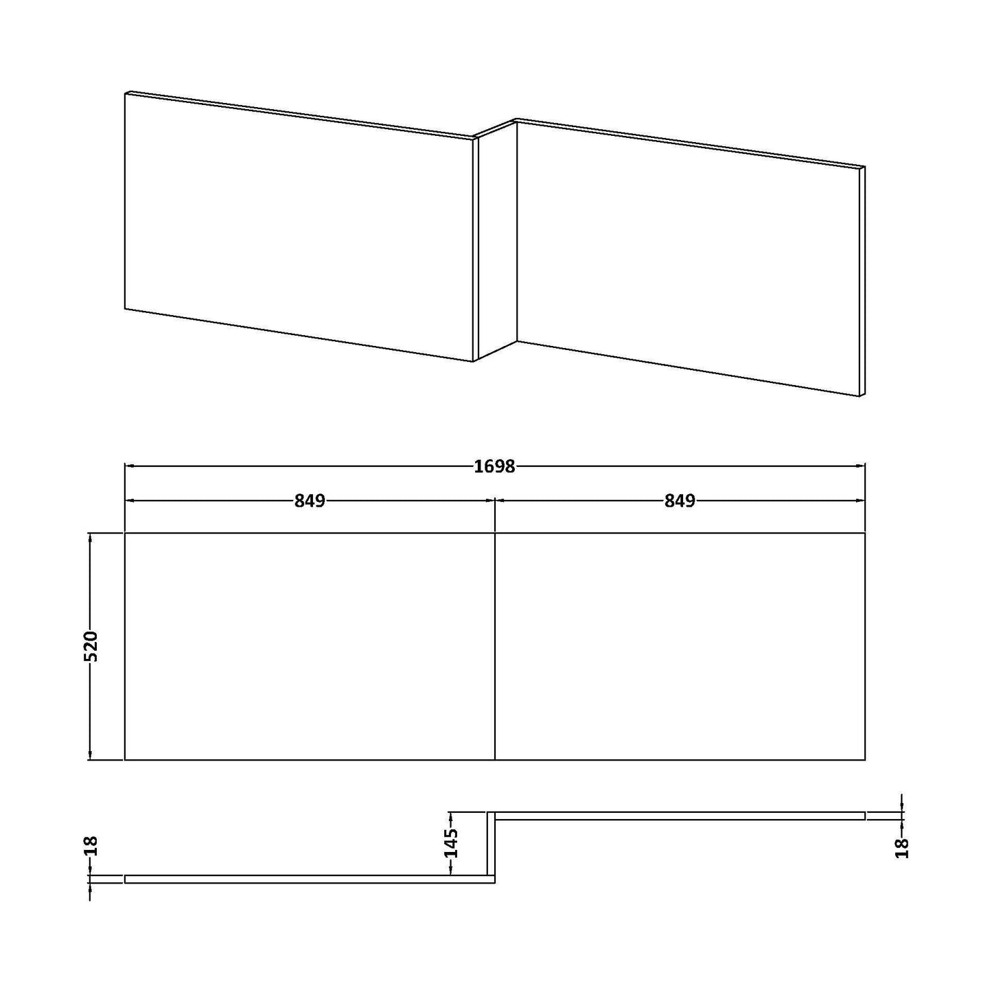 [BBPA3235] Square Shower Bath Front Panel - Technical Drawing