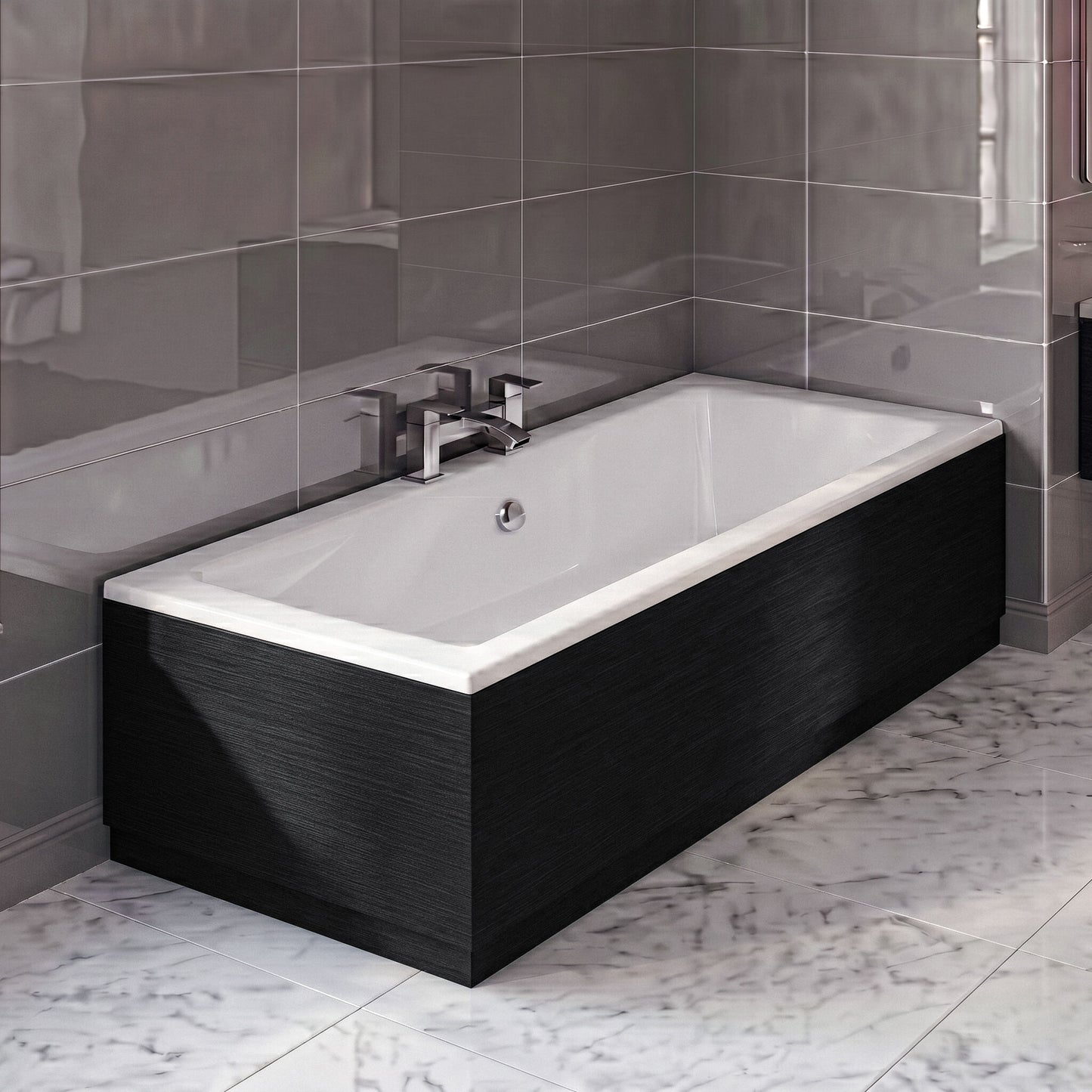 [BBPA613] 800mm Bath MFC End Panel & Plinth - Woodgrain Charcoal Black - Silo