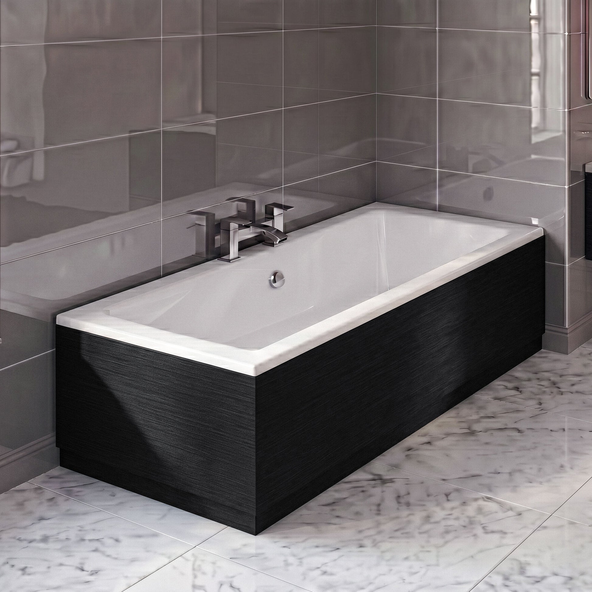 [BBPA613] 800mm Bath MFC End Panel & Plinth - Woodgrain Charcoal Black - Silo