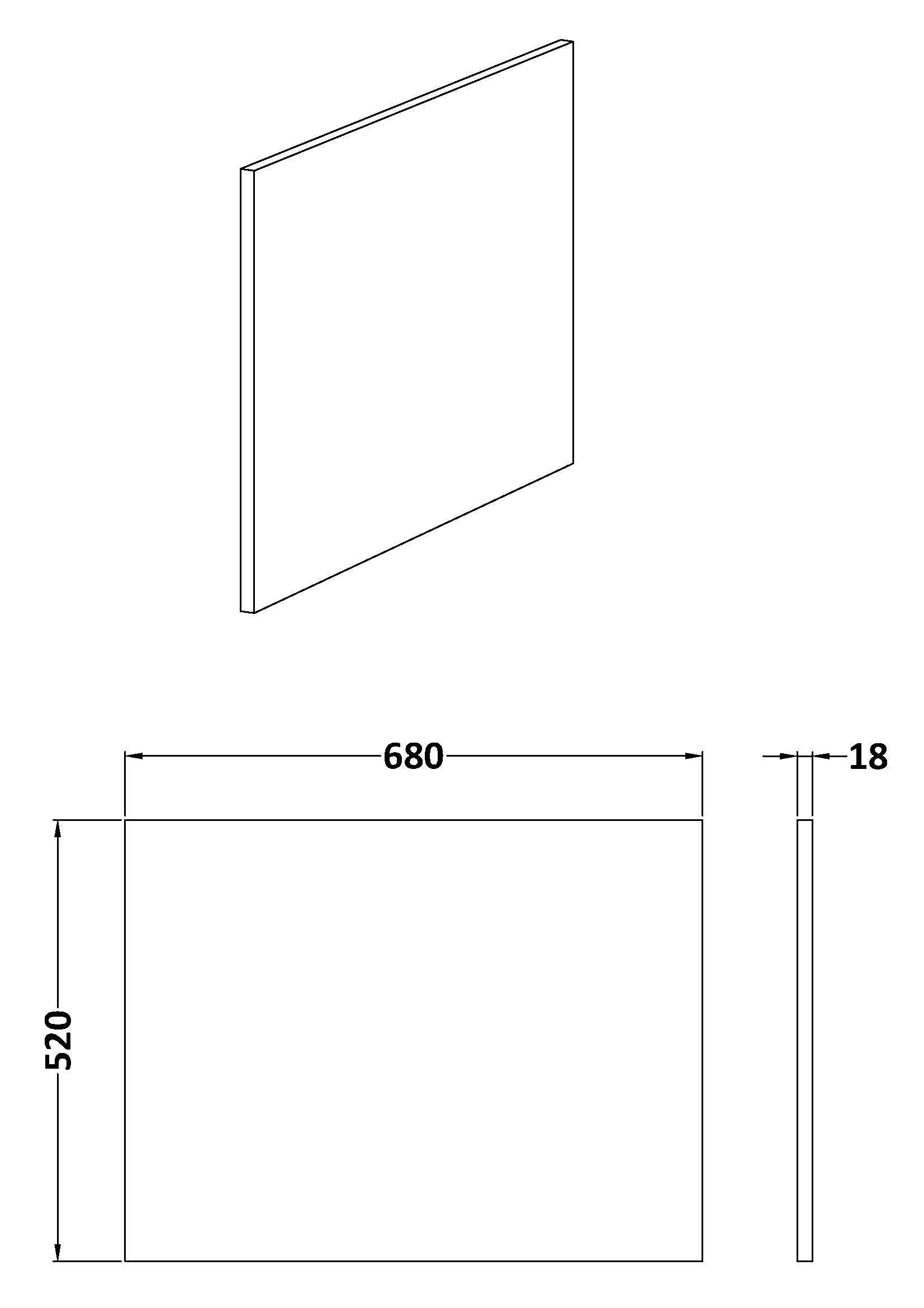 [BBPA631] Contemporary 700mm Square Bath End Panel - Choice of Colour - Line Drawing
