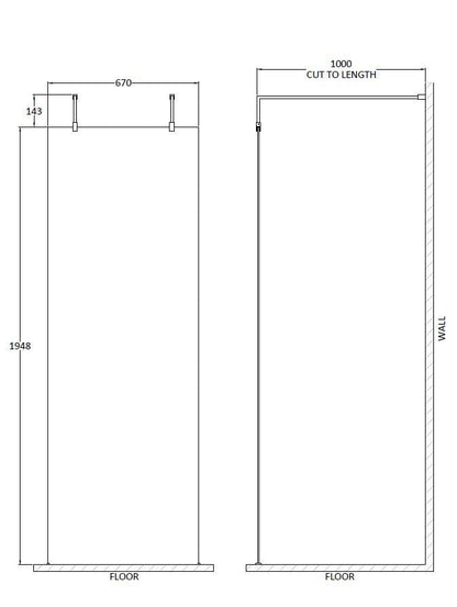 Hudson Reed 698mm Frameless Brushed Brass Wetroom Screen With Arms And Feet