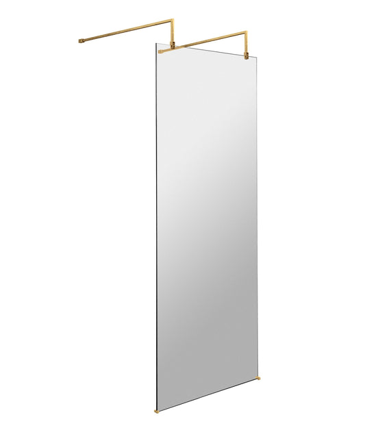 Hudson Reed 798mm Frameless Brushed Brass Wetroom Screen With Arms And Feet