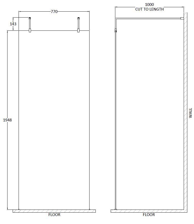 Hudson Reed 798mm Frameless Brushed Brass Wetroom Screen With Arms And Feet