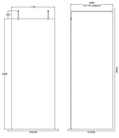 Hudson Reed 798mm Frameless Brushed Brass Wetroom Screen With Arms And Feet
