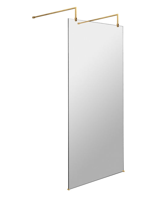 Hudson Reed 898mm Frameless Brushed Brass Wetroom Screen With Arms And Feet