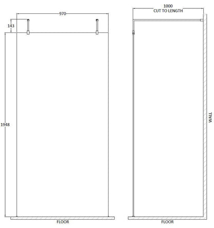 Hudson Reed 998mm Frameless Brushed Brass Wetroom Screen With Arms And Feet