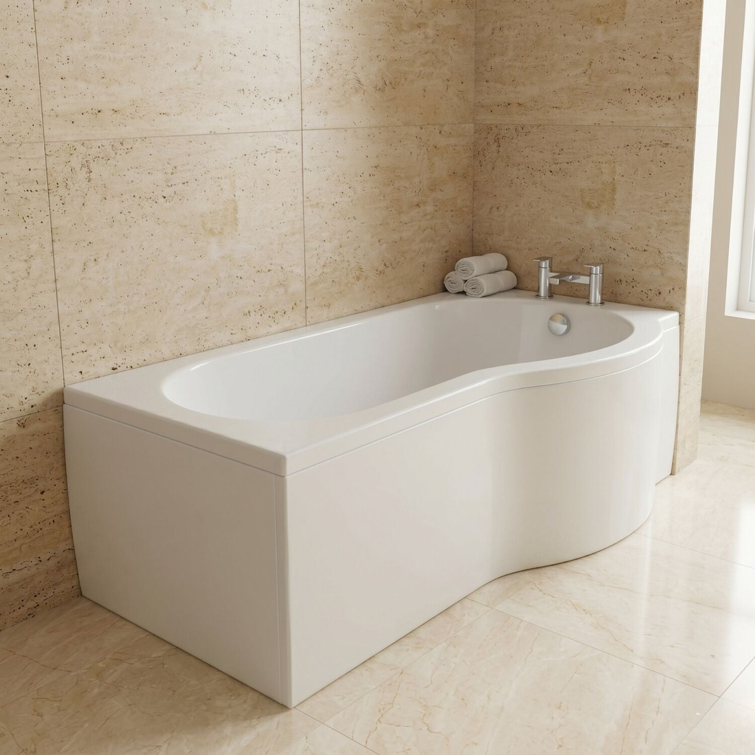 [BBPB1585R] Balterley Modern P Shape Left Hand Shower Bath Tub with Leg Set - Silo