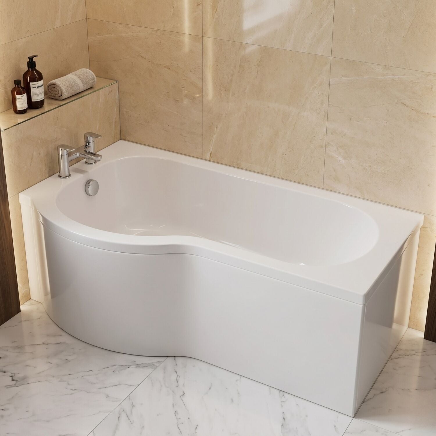 [BBPB1685L] Balterley Modern P Shape Left Hand Shower Bath Tub with Leg Set - Silo