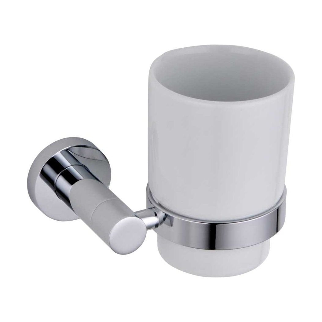 [BBRAFB32] Balterley Modern Bathroom Wall Mounted Tumbler Holder and Ceramic Tumbler Durable Brass Construction, 108x95mm - Chrome Finish - Cutout