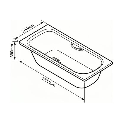 [BBS1001] Balterley Single Ended Rectangular Steel Enamel Bath Twin Grip Holes, 1700x700mm - Alpine White - Technical Drawing
