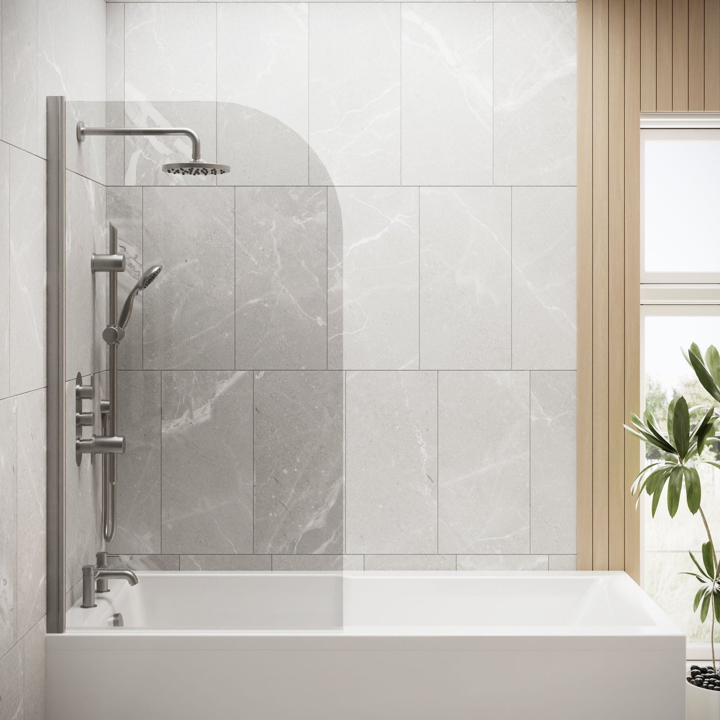 [BBSC17] Contemporary 6mm Toughened Safety Glass Round Bath Screen - 1430 x 790mm - Lifestyle 1