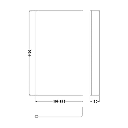 [BBSCBS28] Contemporary 6mm Toughened Safety Glass Reversible L-Shaped Bath Screen Fixed - Technical Drawing