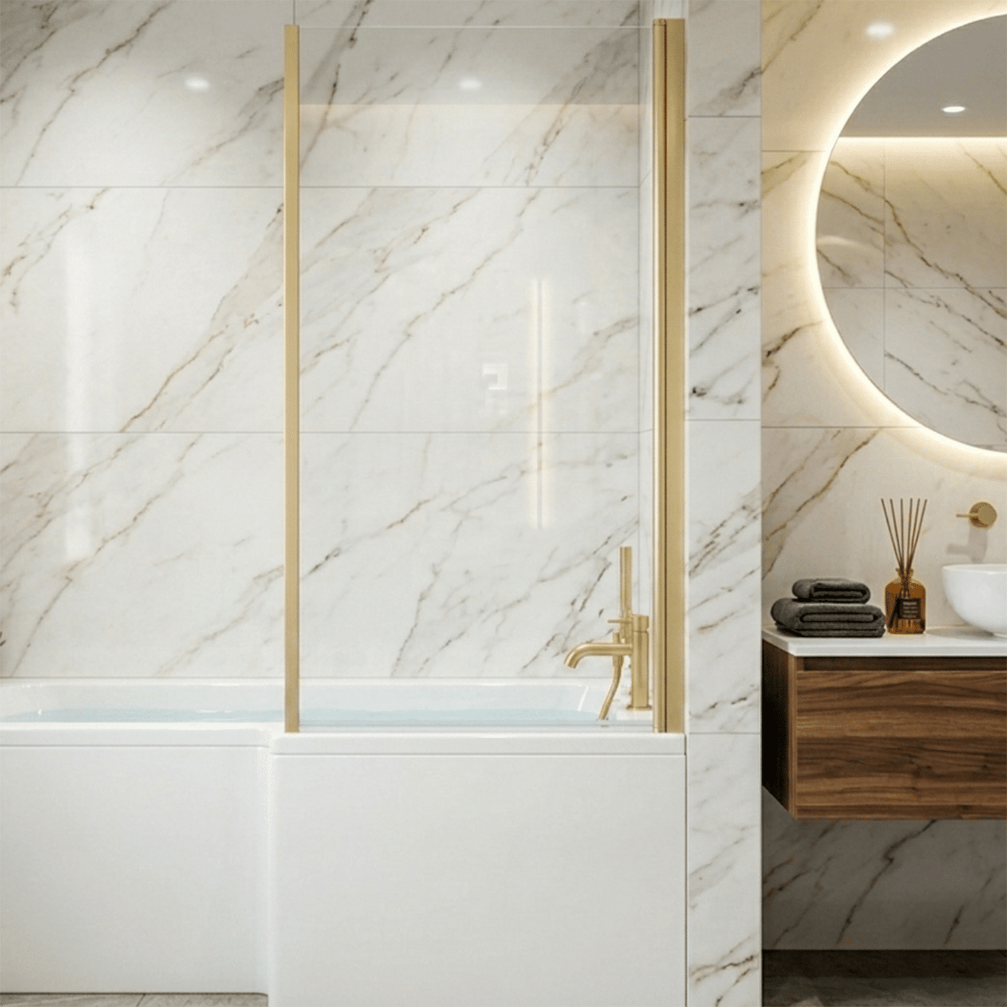 [BBSCBS28] Contemporary 6mm Toughened Safety Glass Reversible L-Shaped Bath Screen Fixed - Silo
