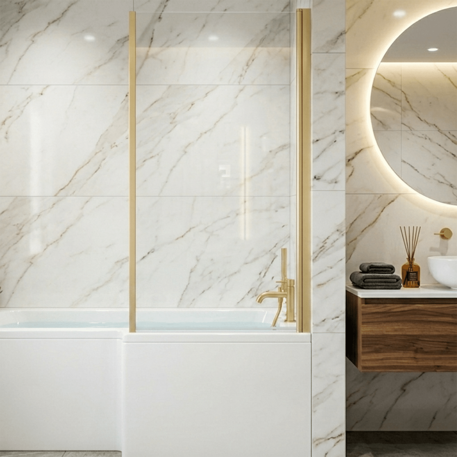 [BBSCBS28] Contemporary 6mm Toughened Safety Glass Reversible L-Shaped Bath Screen Fixed - Silo