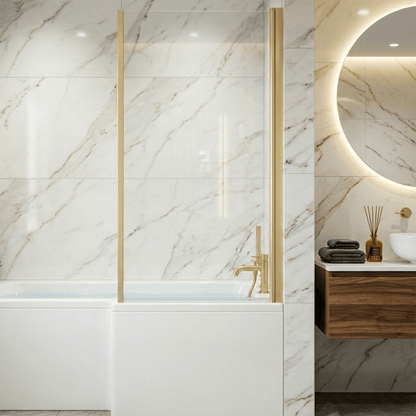[BBSCBS28] Contemporary 6mm Toughened Safety Glass Reversible L-Shaped Bath Screen Fixed - Silo