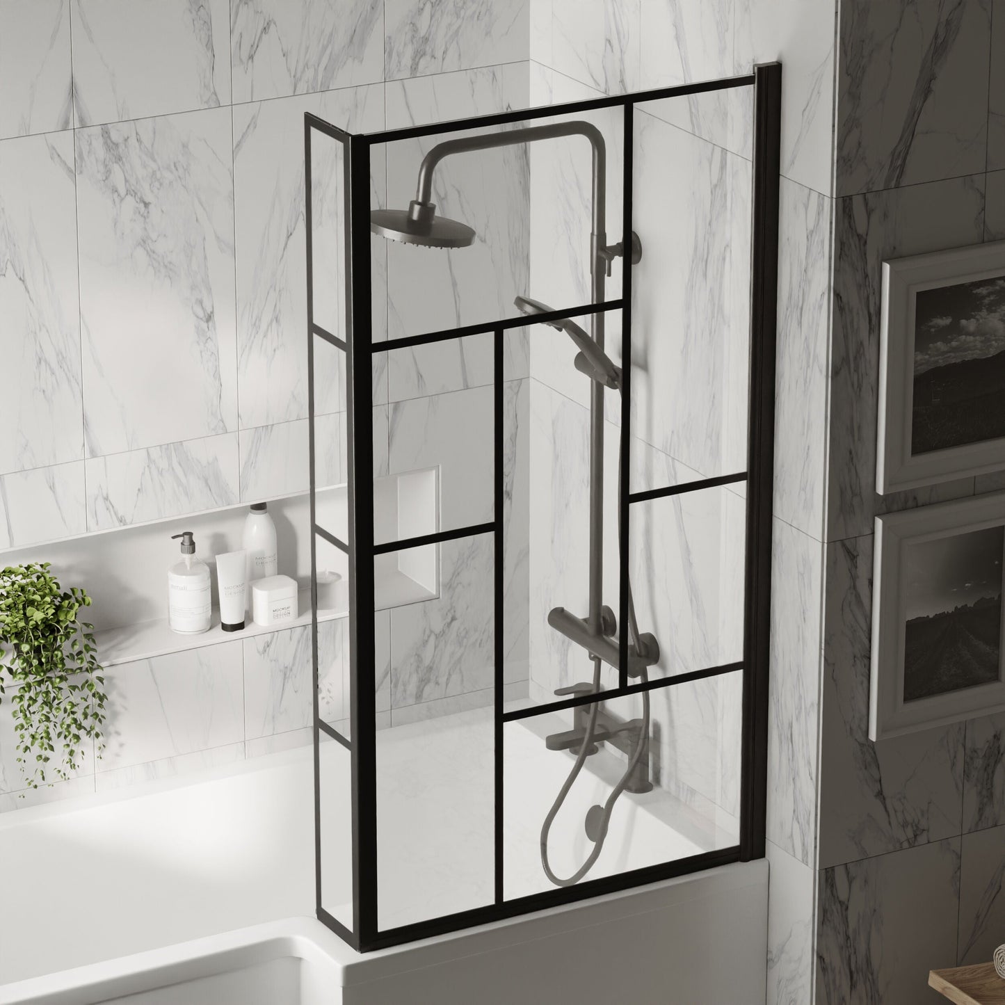 [BBSCBS7BB] Black Reversible Square L Shape 6mm Toughened Safety Glass Bath Screen, 1430 x 808 x 150mm - Lifestyle 3