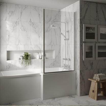[BBSCBS7] Chrome 6mm Toughened Safety Glass Reversible L-Shaped Bath Hinged Screen - Lifestyle 1