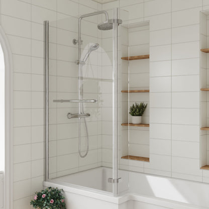 [BBSCBSR1] 6mm Toughened Safety Glass Reversible L-Shaped Bath Fixed Screen Hinged Return with Rail - Chrome - Lifestyle 2
