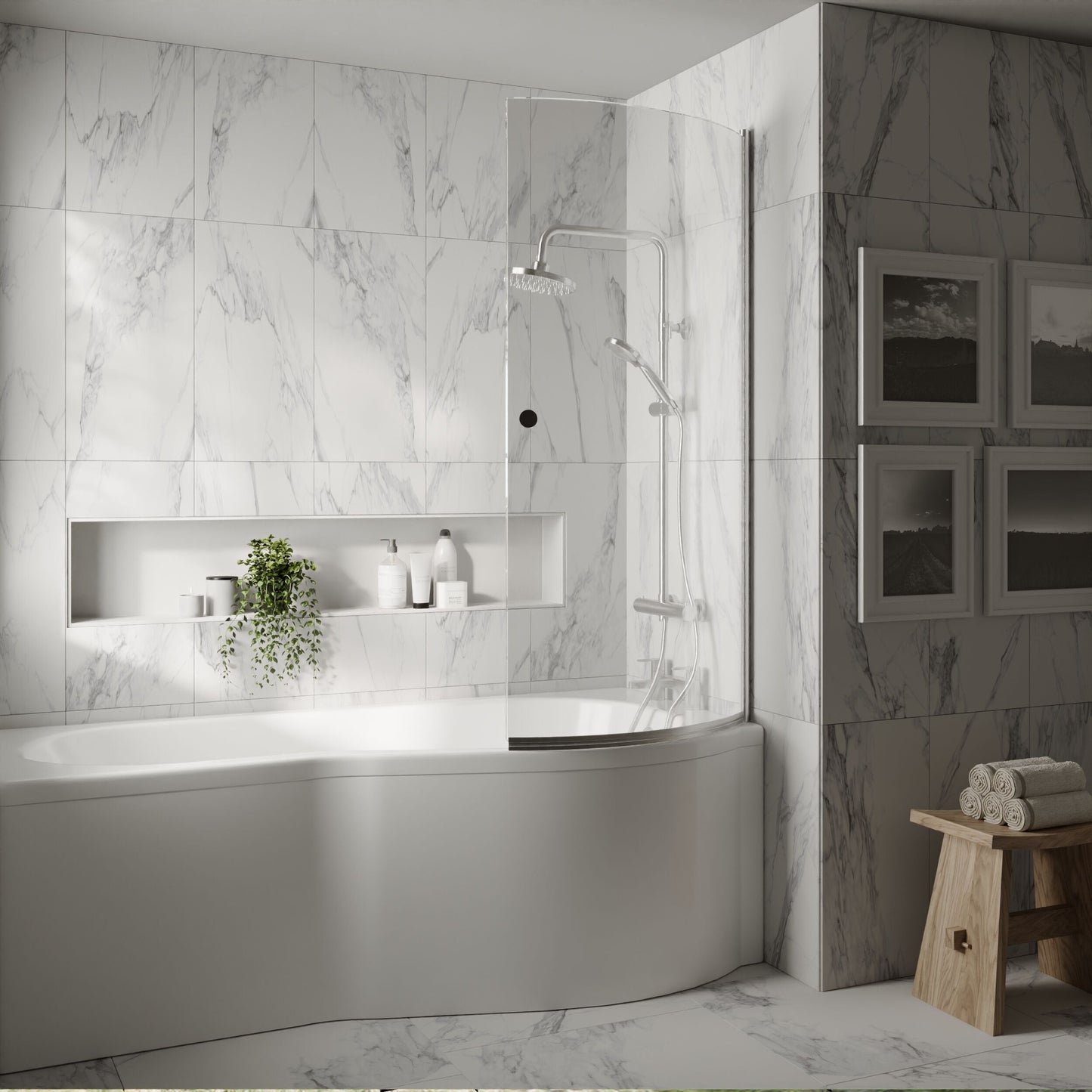[BBSCCS1] Chrome 6mm Toughened Safety Glass Reversible P-Bath Screen with Knob - Lifestyle 1