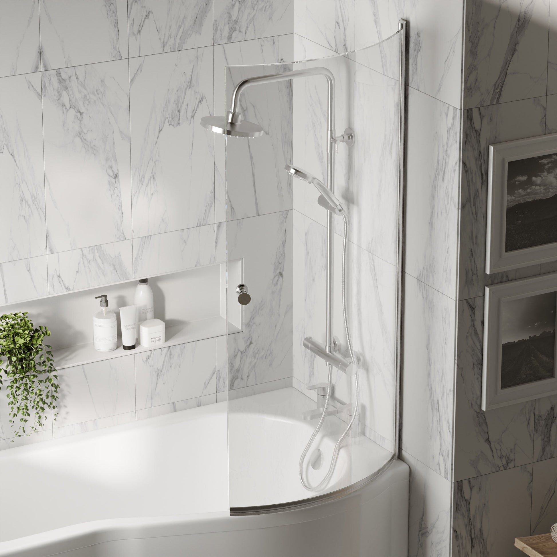 [BBSCCS1] Chrome 6mm Toughened Safety Glass Reversible P-Bath Screen with Knob - Lifestyle 3