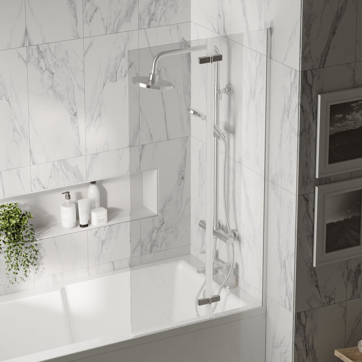 [BBSCRSS1] Chrome 5mm Toughened Safety Glass Centre Hinged Shower Bath Screen - Lifestyle 3