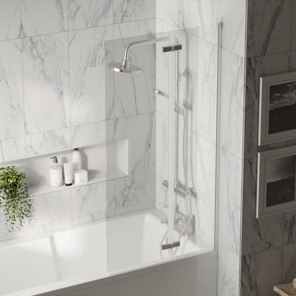 [BBSCRSS1] Chrome 5mm Toughened Safety Glass Centre Hinged Shower Bath Screen - Lifestyle 3