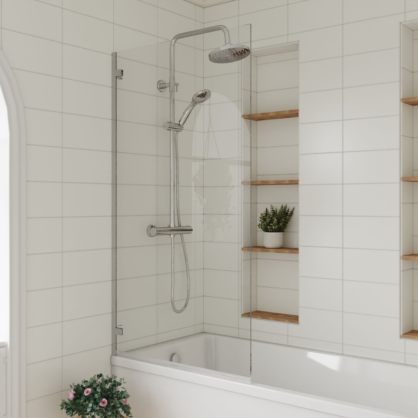 [BBSCRSSQ] Chrome 5mm Toughened Safety Glass Hinged Shower Bath Screen - Lifestyle 2