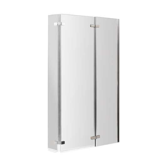 [BBSCSBS0] 5mm Toughened Safety Glass Centre Hinged L Shaped Shower Bath Screen - Chrome - Cutout