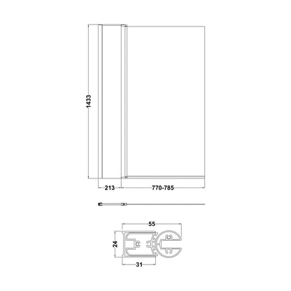 [BBSCSQ1] Contemporary Square Bath Shower Screen - Choice of Style and Finish - Technical Drawing