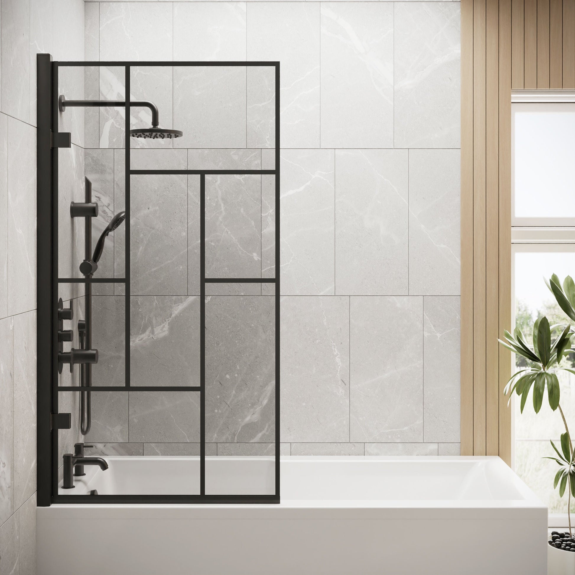 [BBSCSQ7BB] Abstract Modern Square Bath Shower Screen - Black, 830 x 1520 x 38 mm - Lifestyle 1