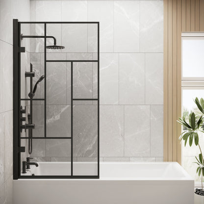 [BBSCSQ7BB] Abstract Modern Square Bath Shower Screen - Black, 830 x 1520 x 38 mm - Lifestyle 1