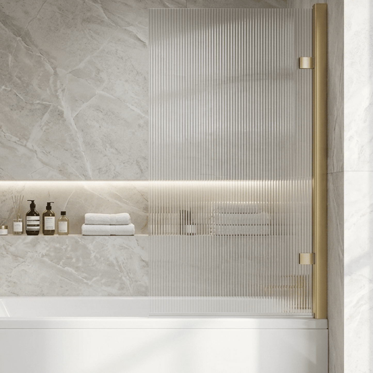 [BBSCSQ7FLBB] Contemporary 8mm Toughened Safety Glass Square Hinged Fluted Bath Screen, 1520 x 830 x 24mm - Choice of Colour - Silo
