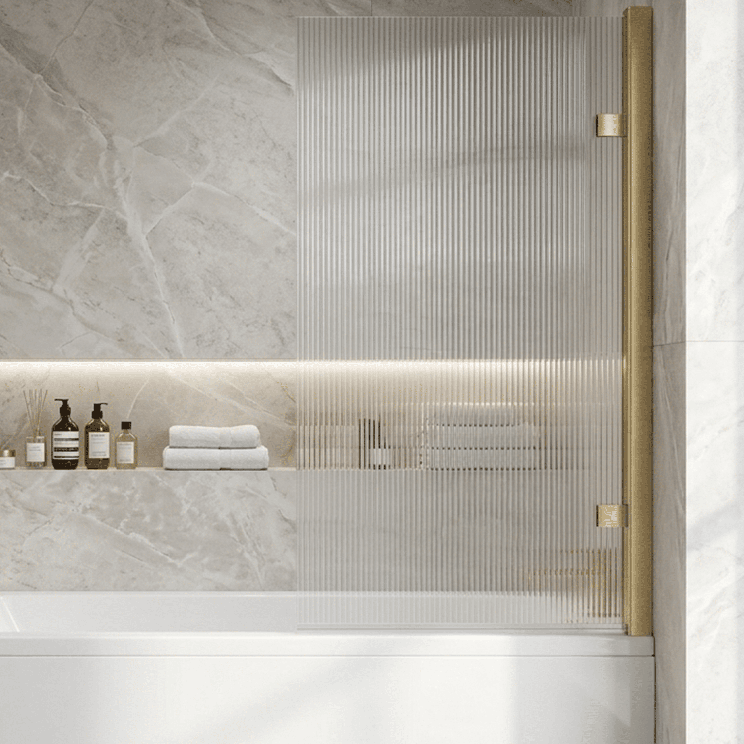 [BBSCSQ7FLBB] Contemporary 8mm Toughened Safety Glass Square Hinged Fluted Bath Screen, 1520 x 830 x 24mm - Choice of Colour - Silo