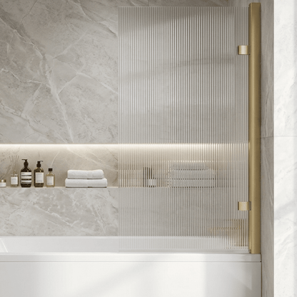 [BBSCSQ7FLBB] Contemporary 8mm Toughened Safety Glass Square Hinged Fluted Bath Screen, 1520 x 830 x 24mm - Choice of Colour - Silo
